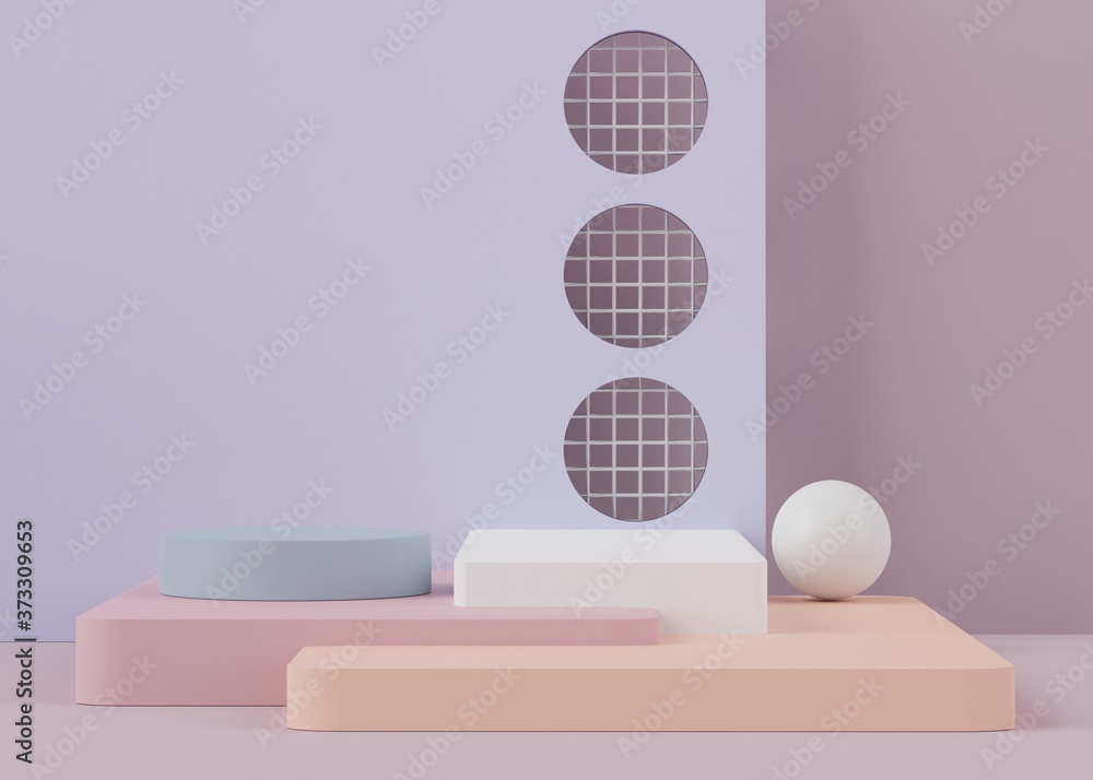 Poster 3d rendering of pastel minimal displays podium or pedestal for mock up and products presentation