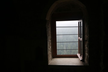 Light shone through the window in the dark room of a room in view from Sumela Monastery 
Trabzon, Turkey 