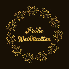 Frohe Weihnachten quote in German as logo or header. Translated Merry Christmas. Celebration Lettering for poster, card, invitation.