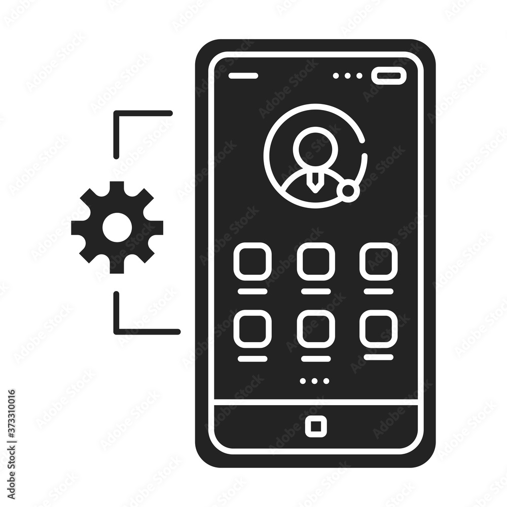 Poster mobile application management black glyph icon. describes software and services responsible for prov