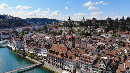 Fototapeta na wymiar Amazing aerial view over the historic district of Lucerne in Switzerland - travel photography