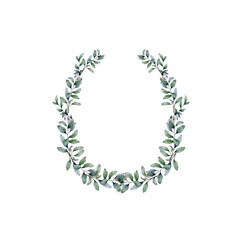 Floral greenery card design: branch green leaves square frame. Wedding invite poster invitation Watercolor hand drawn art illustration. Forest leaves