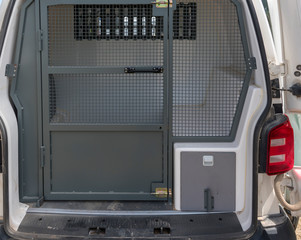 Close up of back of police vehicle cage