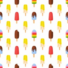 Seamless vector pattern with multi-colored ice cream on a stick.