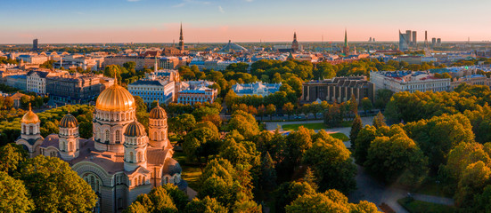 Aerial view of the cathedral of the Nativity of Christ in Riga, Latvia - obrazy, fototapety, plakaty