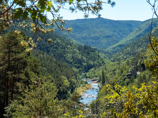 Panoramic view of river Tarn in Le Rozier, France