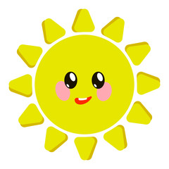 Smiling sun cartoony vector icon.