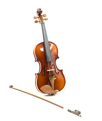 Obraz na płótnie Canvas Violin music instrument of orchestra closeup isolated on white background.
