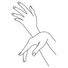 Vector illustration with elegant hands of a girl. A beautiful linear composition for a poster or postcard, isolated from the background.