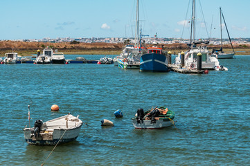 Fototapeta na wymiar Fishing boats anchored in the bay.