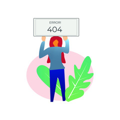 women holding board of 404 error illustration for website