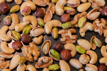 Cashew nuts, pistachios, hazelnuts, almonds, walnuts, nuts with and without shell