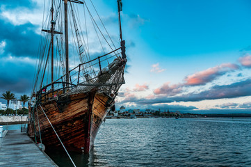 Recreational pirate ship in Portimao. Beautiful old ship that docks in the port of Portimao....