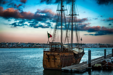 Recreational pirate ship in Portimao. Beautiful old ship that docks in the port of Portimao....