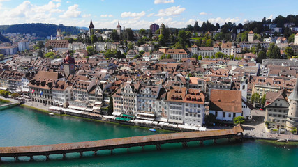 Fototapeta na wymiar Flight over the city of Lucerne in Switzerland - travel photography