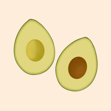 Аvocado food icon. Avocado vegetable fruit whole and half. Avocado illustration.
