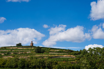Fototapeta na wymiar Panorama with tower Flaggenturm Bad Durkheim