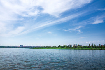 An industrial city on the banks of the river. Kryvyi Rih, Ukraine. Landscape. Ekology.