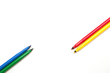 Colorful markers pens Multicolored Felt Pens on White Background.