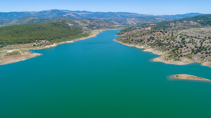 Aerial View blue lake and baragge Landscape