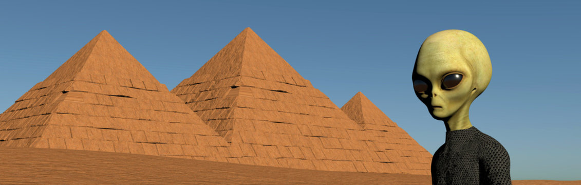 Grey Alien Pyramid of Giza 3D illustration