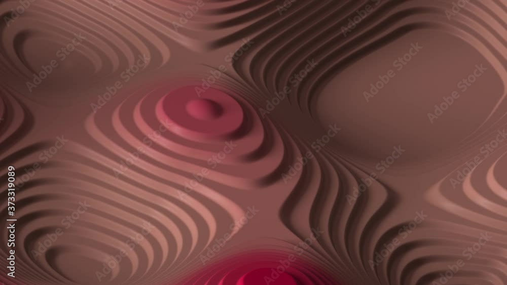 Poster 3d render of abstract topo surface. shape morphing. cycled animation. red and pink color gradient.