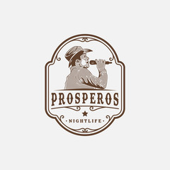 Cowboy Singer Vintage Logo Design Illustration For Bar and Nightclub