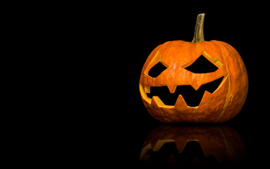 halloween pumpkin lantern on black isolated background
