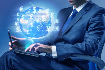 Global money transfer and exchange concept with businessman