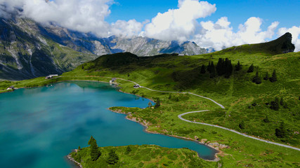 Fototapeta na wymiar Wonderful spot for vacation in the Swiss Alps - aerial view - travel photography