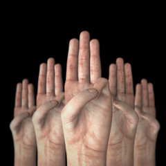 3D animation three fingers sign of human with 3d rendering include alpha path.