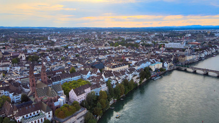 Fototapeta na wymiar Evening view over the city of Basel in Switzerland - travel photography