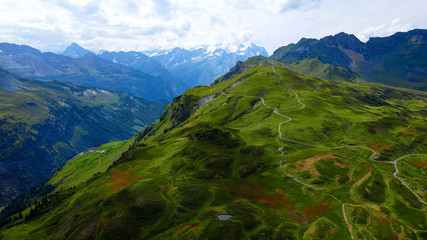 Flight over the wonderful nature of Switzerland - the Swiss Alps from above - travel photography