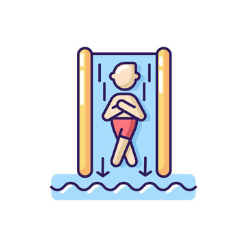recommend clip art: Speed slide RGB color icon. Extreme waterslide, aqua park entertainment activity. Summer recreation. Tourist on steep water slide isolated vector illustration