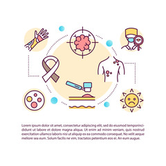 Skin cancer concept icon with text. Oncology. Dermatologist. Symptom and causes. Melanoma. PPT page vector template. Brochure, magazine, booklet design element with linear illustrations