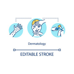 Dermatology concept icon. Skin infections and eczemas. Cosmetic dermatology. Dermatologist. Skin examination idea thin line illustration. Vector isolated outline RGB color drawing. Editable stroke