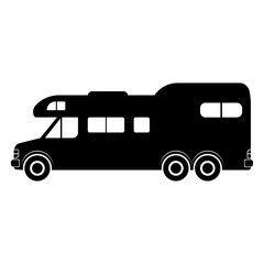 Motorhome icon. House on wheels. Side view. Black silhouette. Vector flat graphic illustration. The isolated object on a white background. Isolate.