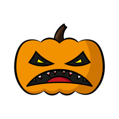 Halloween pumpkin icon. Scary character with bloody teeth. Colored contour silhouette. Vector flat graphic hand drawn illustration. The isolated object on a white background. Isolate.