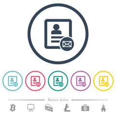 Contact message flat color icons in round outlines