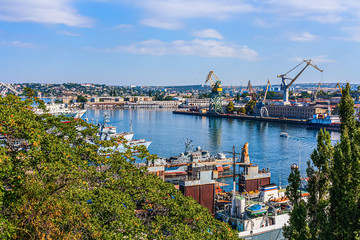 View of the sea port and the southern Bay in the city of Sevastopol in the Crimea
