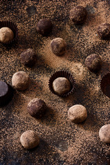Truffles - chocolate french sweets (candies) covered with cocoa