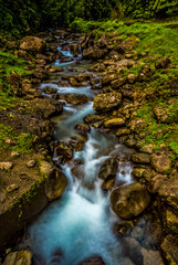 A long exposure view down a mountain stream in the rain forest of Martinique