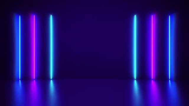 Futuristic Abstract Blue And Purple Neon Line Light Shapes On colorful background and reflective With Empty Space For Text - render.