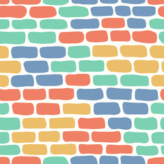vector multi earth tone color brick wall seamless pattern on white
