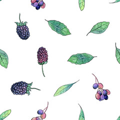 Berries is a collection of high-quality hand-drawn watercolor seamless patterns with berries