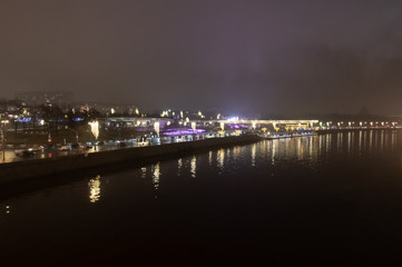 View of Moskvoretskaya embankment and Zaryadye park, Moscow, Russian Federation, February 27, 2020