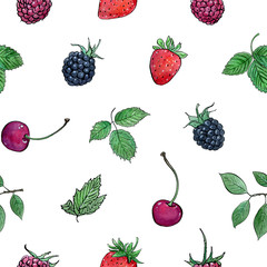 Berries is a collection of high-quality hand-drawn watercolor seamless patterns with berries