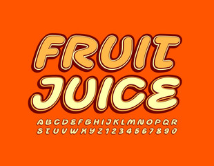 Vector creative logo Fruit Juice. Retro style Font. Decorative Alphabet Letters and Numbers set