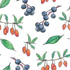 Berries is a collection of high-quality hand-drawn watercolor seamless patterns with berries