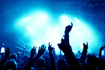 Obraz na płótnie Canvas crowd of people dancing at concert